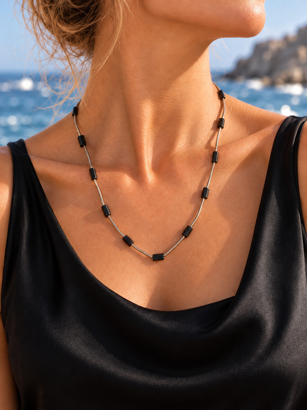 βοΈ Sleek Modern Necklace | Black & Silver-Tone Elegance π